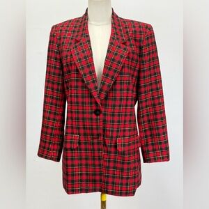 TALBOTS PETITES Red and black Tartan Plaid Christmas blazer size 8P